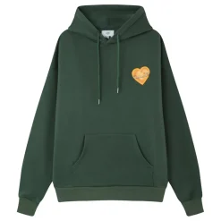 Sweat Capuche Coeur Brode Molletonne Vert Fonce