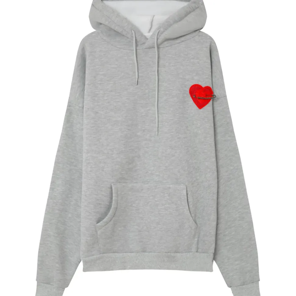 Sweat Capuche Coeur Brode Molletonne Gris