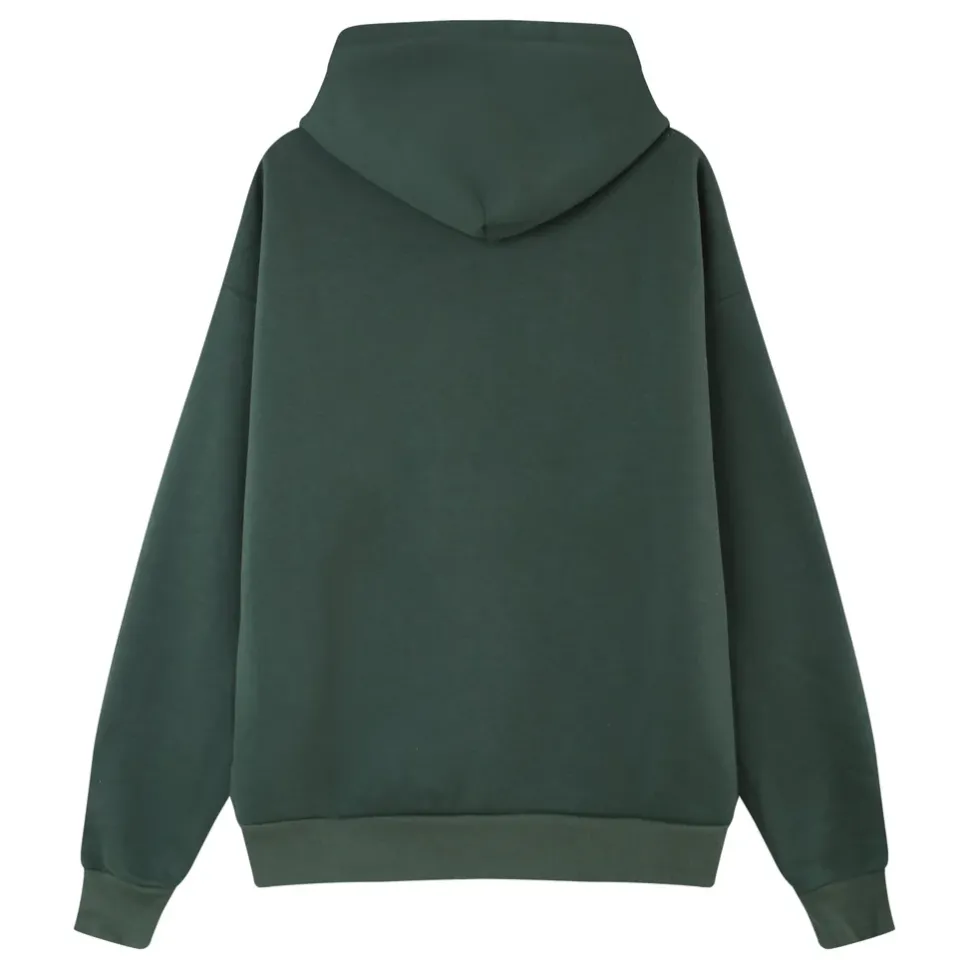 Sweat Capuche Coeur Brode Molletonne Vert Fonce