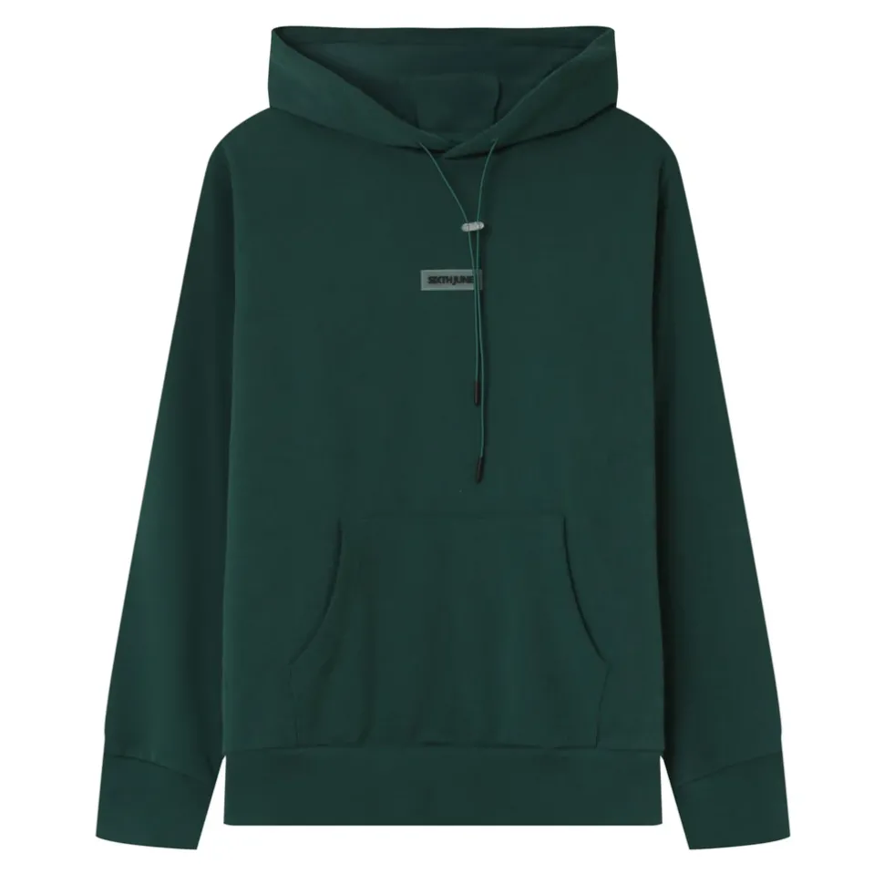 Sweat Capuche Cotele Patch Vert Fonce