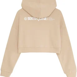 Sweat Capuche Court Logo Beige Clair