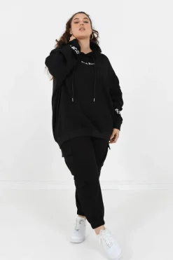 Sweat Capuche Crew Manches Curve Noir