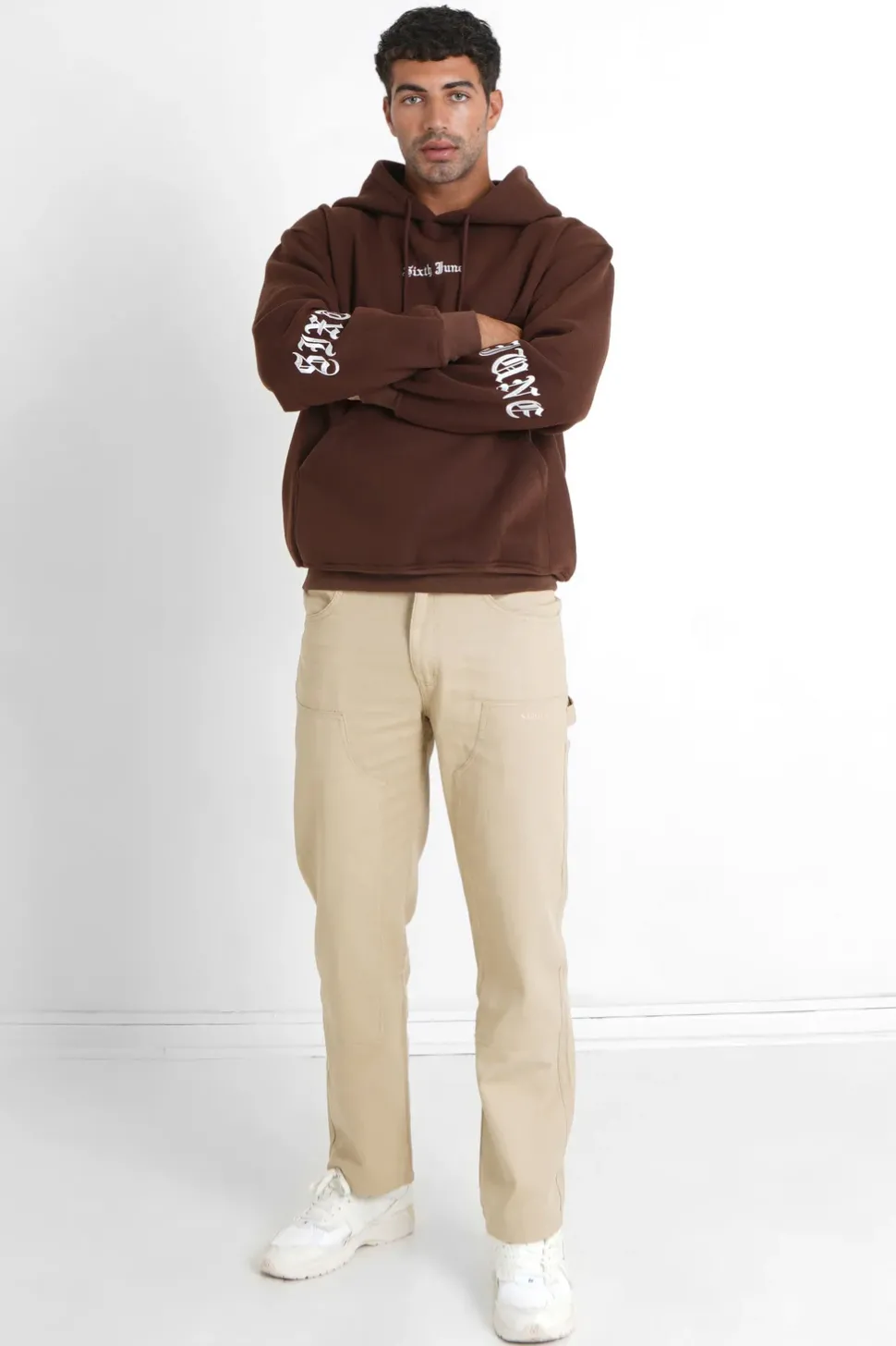 Sweat Capuche Crew Molletonne Marron Fonce