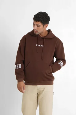 Sweat Capuche Crew Molletonne Marron Fonce