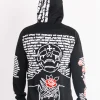 Sweat Capuche Imprime Tete De Mort Noir Blanc