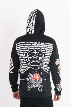Sweat Capuche Imprime Tete De Mort Noir Blanc