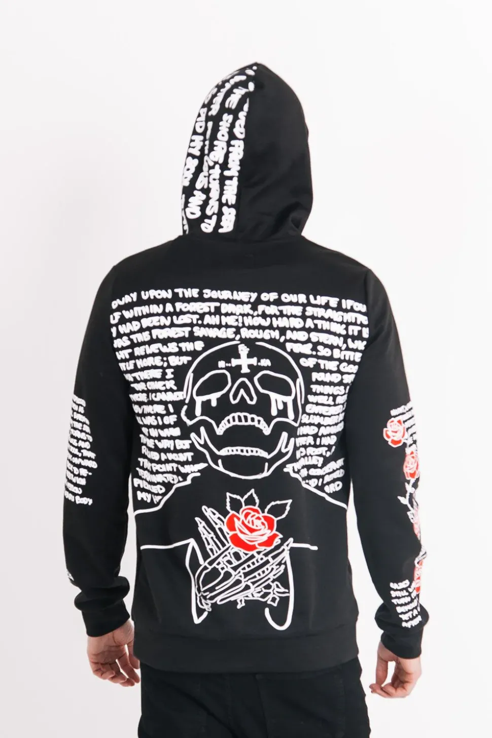 Sweat Capuche Imprime Tete De Mort Noir Blanc