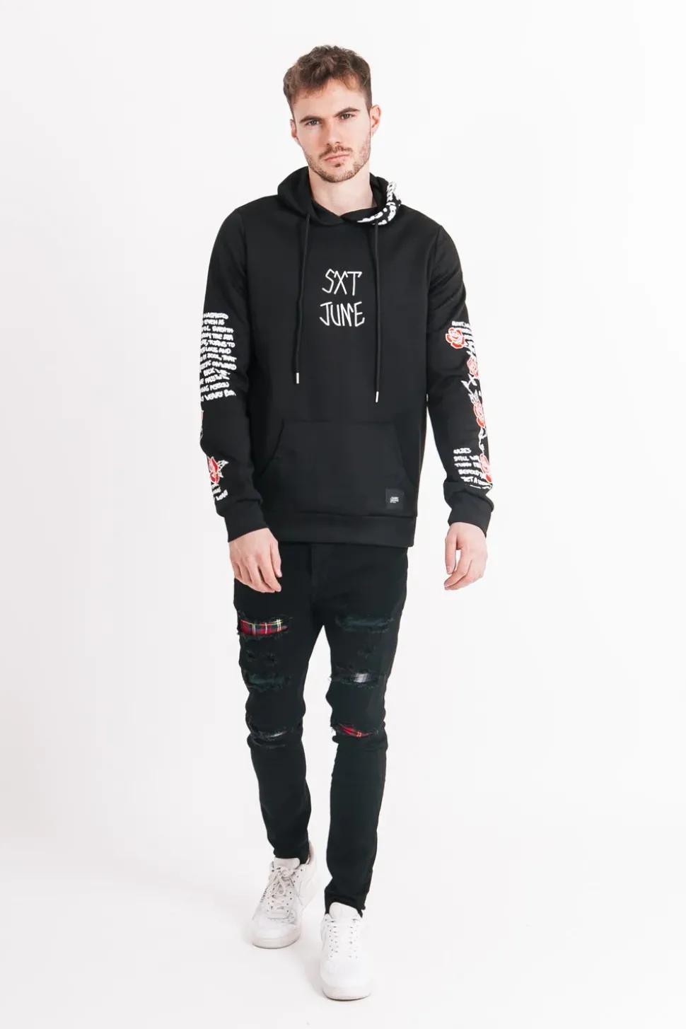 Sweat Capuche Imprime Tete De Mort Noir Blanc