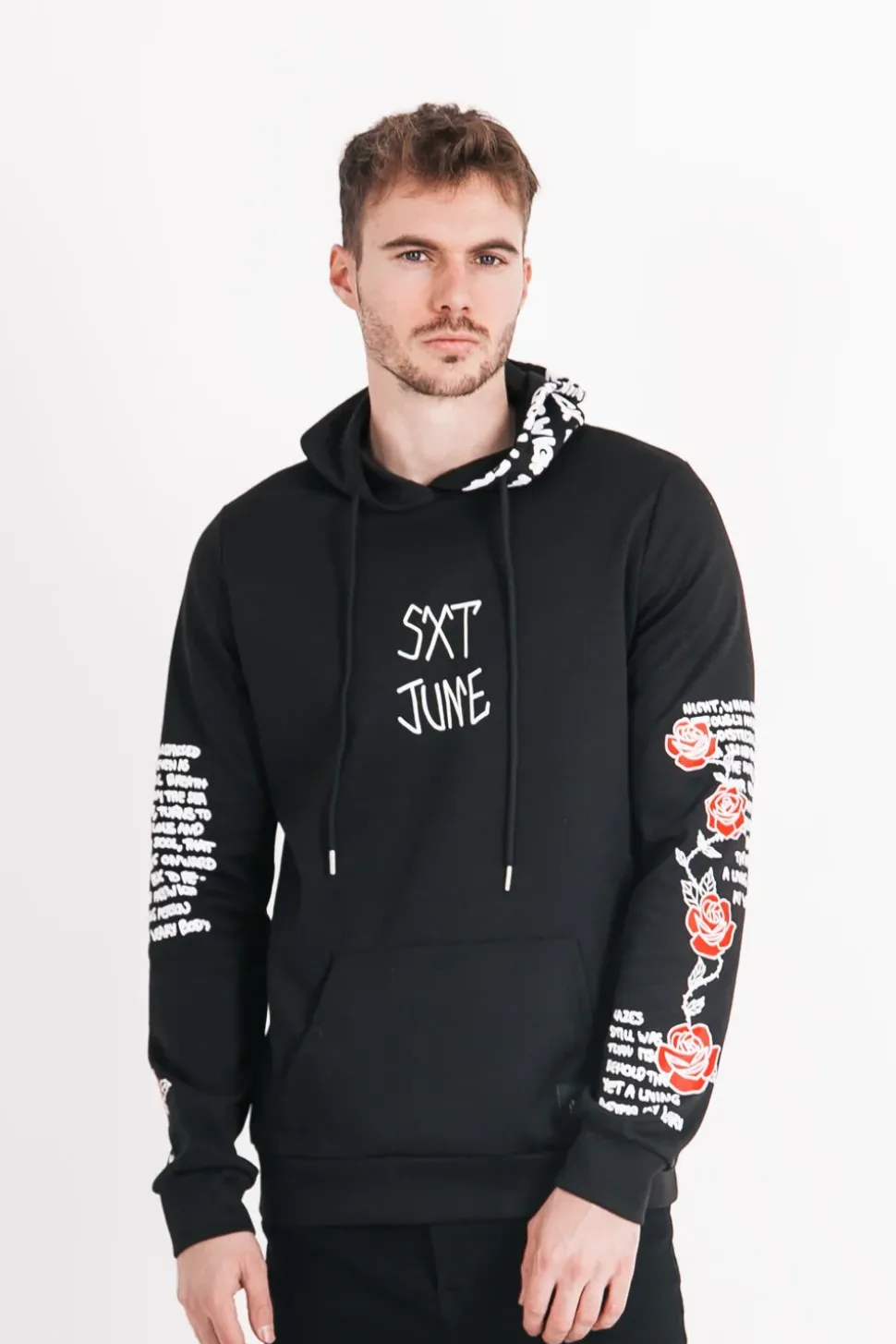 Sweat Capuche Imprime Tete De Mort Noir Blanc