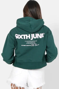 Sweat Capuche Logo Court Vert Fonce
