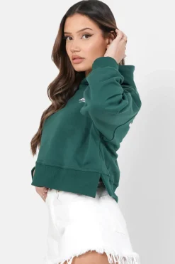 Sweat Capuche Logo Court Vert Fonce