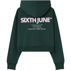Sweat Capuche Logo Court Vert Fonce