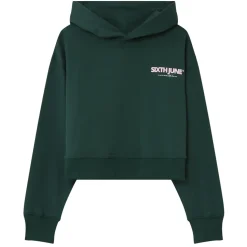 Sweat Capuche Logo Court Vert Fonce