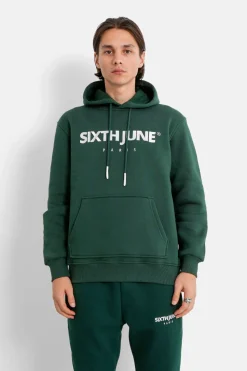 Sweat Capuche Molletonne Logo Vert Fonce