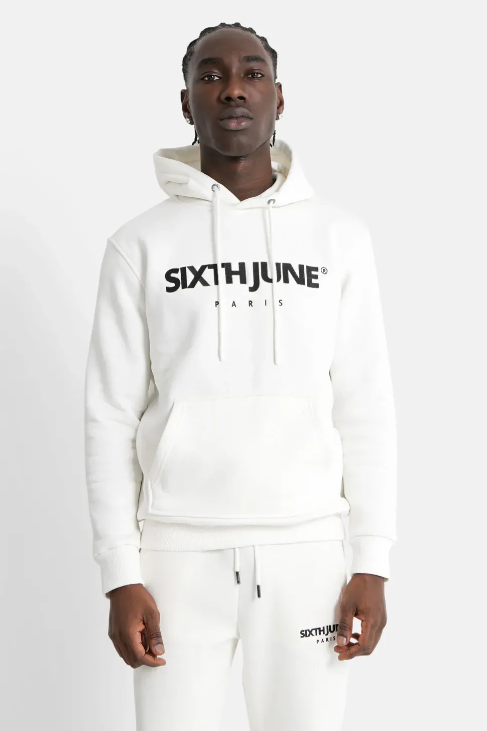Sweat Capuche Molletonne Logo Blanc