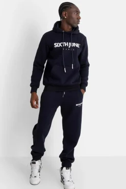 Sweat Capuche Molletonne Logo Bleu Fonce