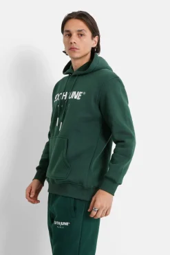 Sweat Capuche Molletonne Logo Vert Fonce