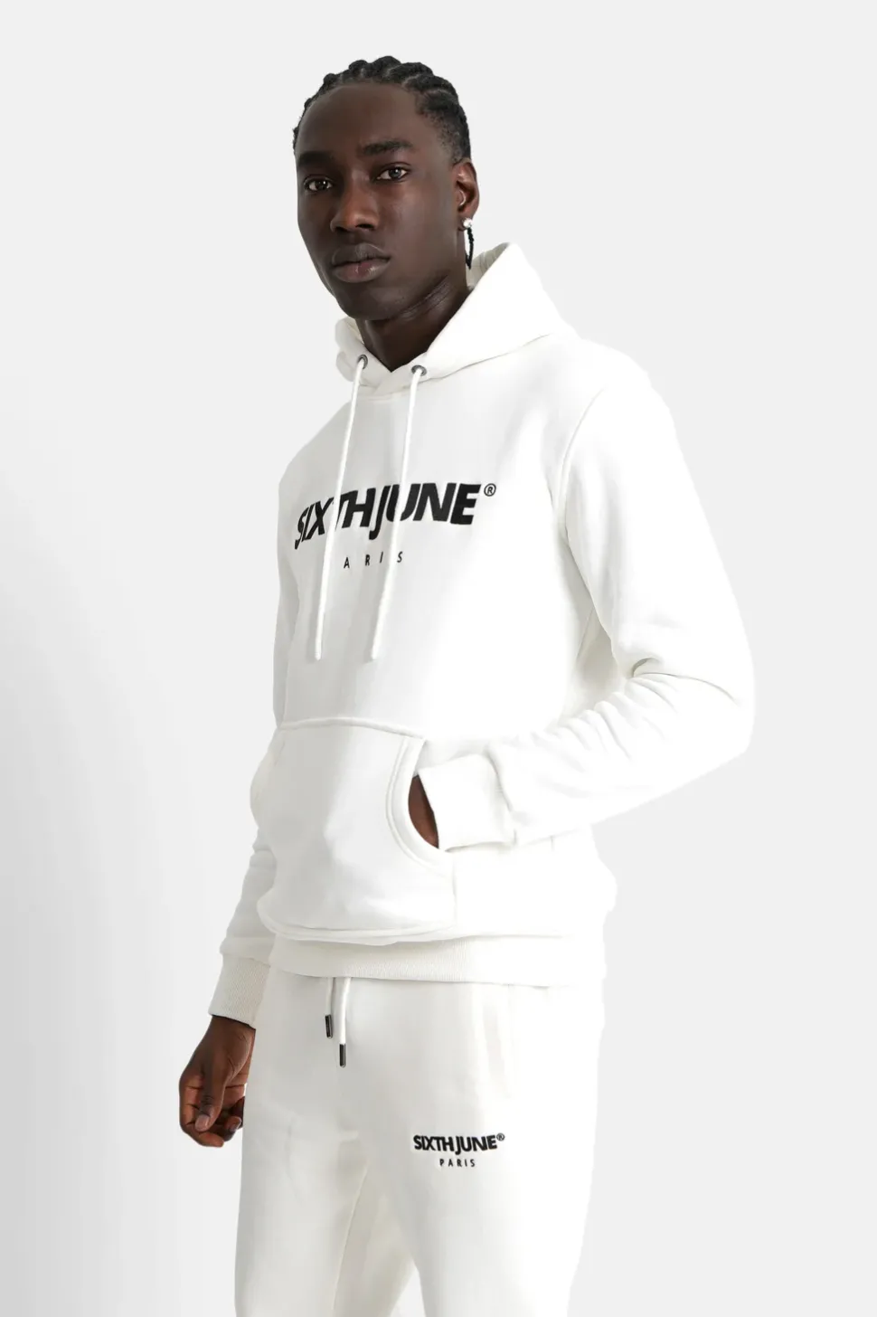 Sweat Capuche Molletonne Logo Blanc