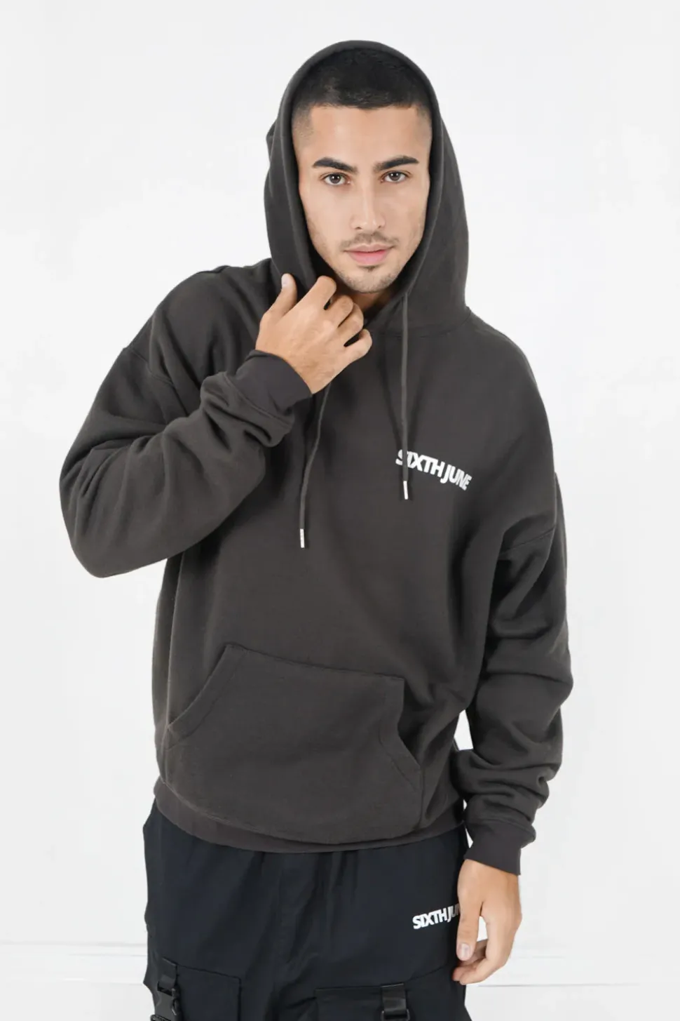 Sweat Capuche Oversize Logo Decale Gris Fonce
