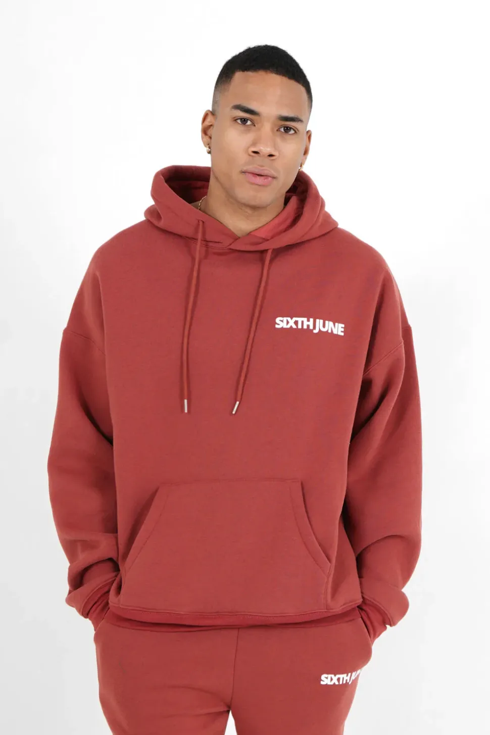 Sweat Capuche Oversize Logo Decale Rouge Fonce