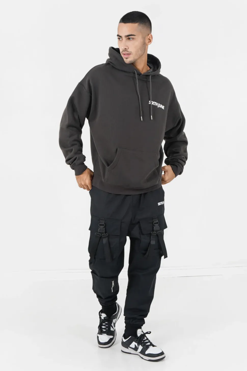 Sweat Capuche Oversize Logo Decale Gris Fonce