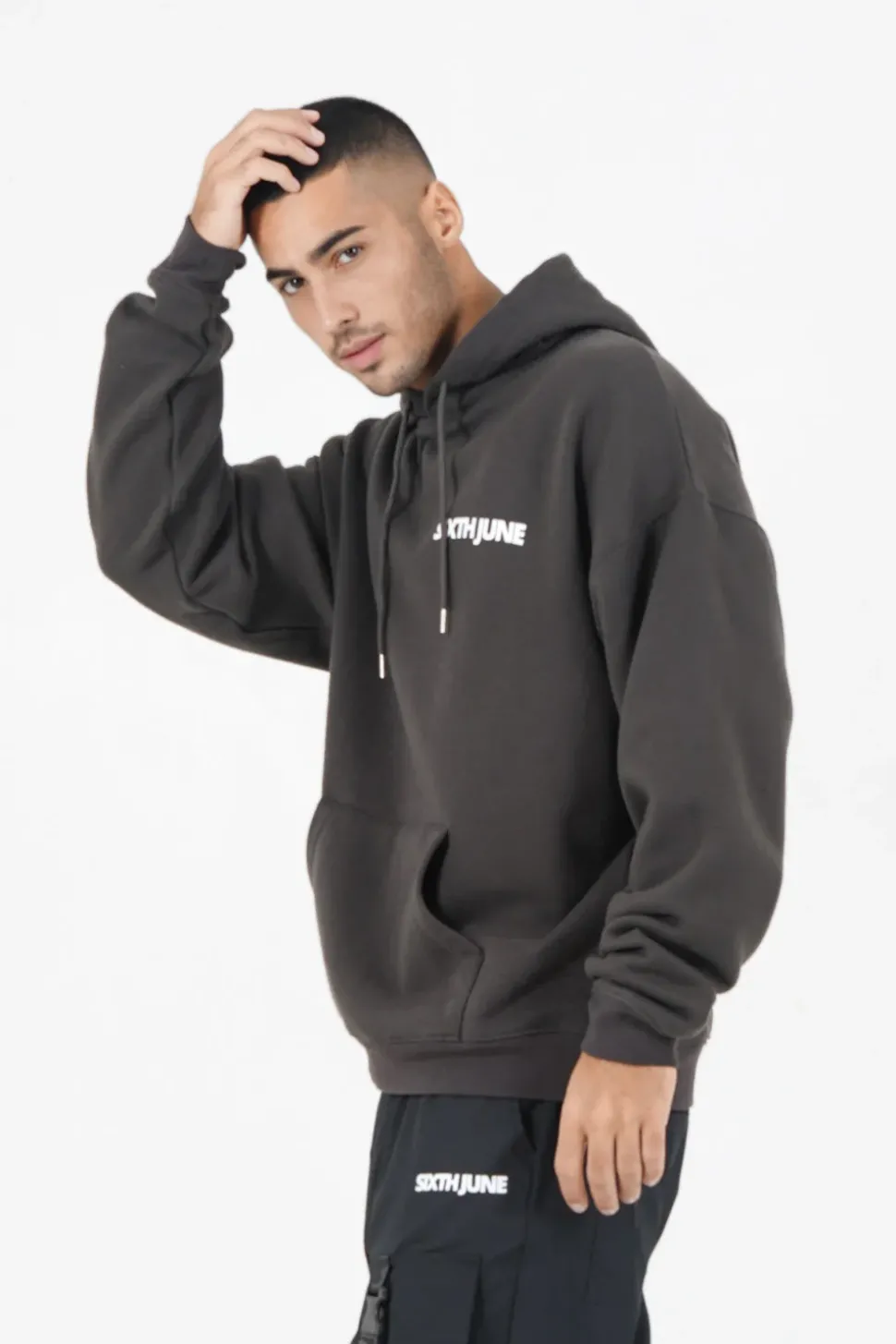 Sweat Capuche Oversize Logo Decale Gris Fonce
