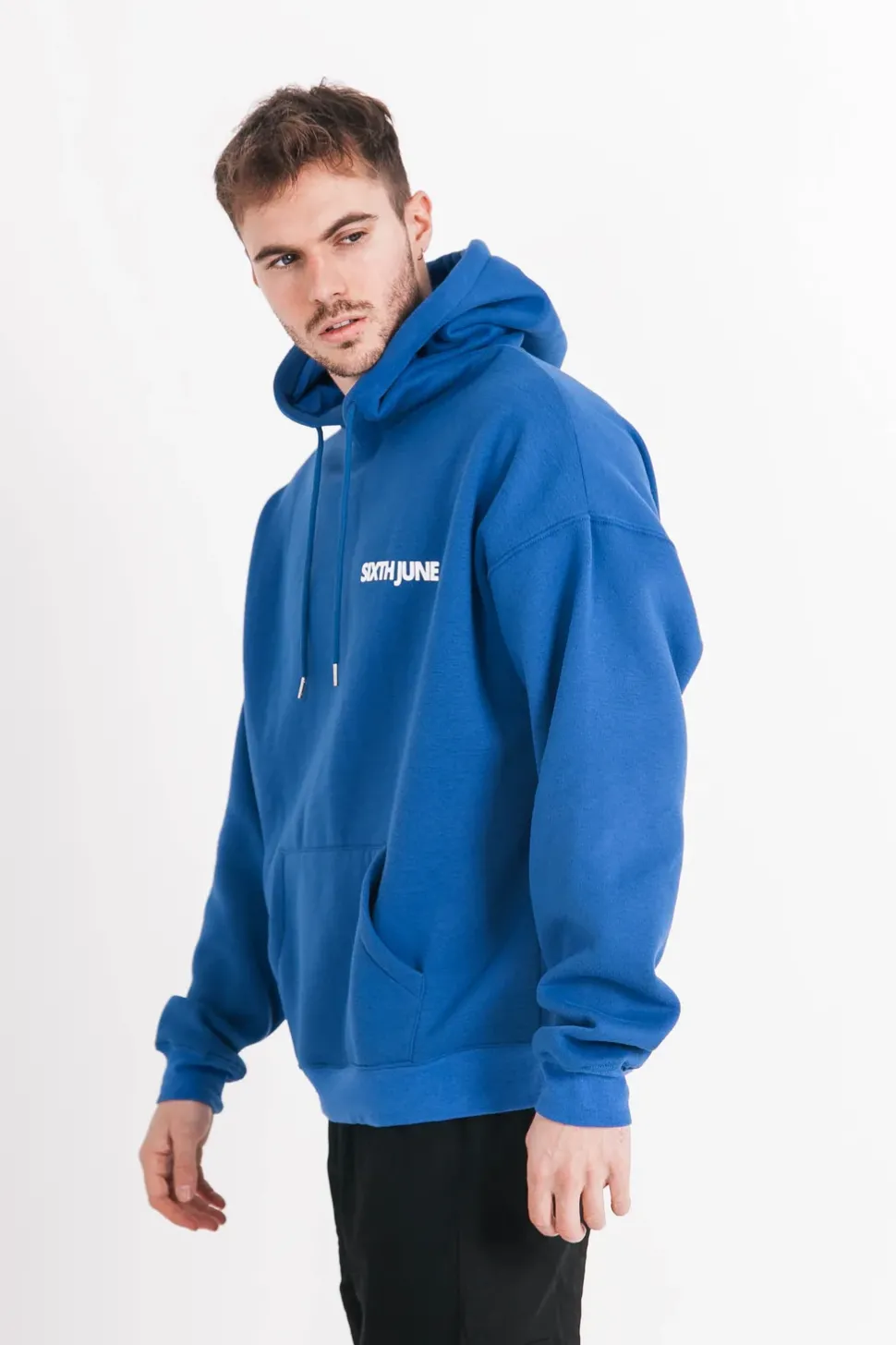 Sweat Capuche Oversize Logo Decale Bleu