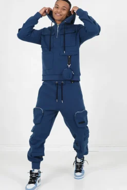 Sweat Capuche Petit Sac Bleu Fonce