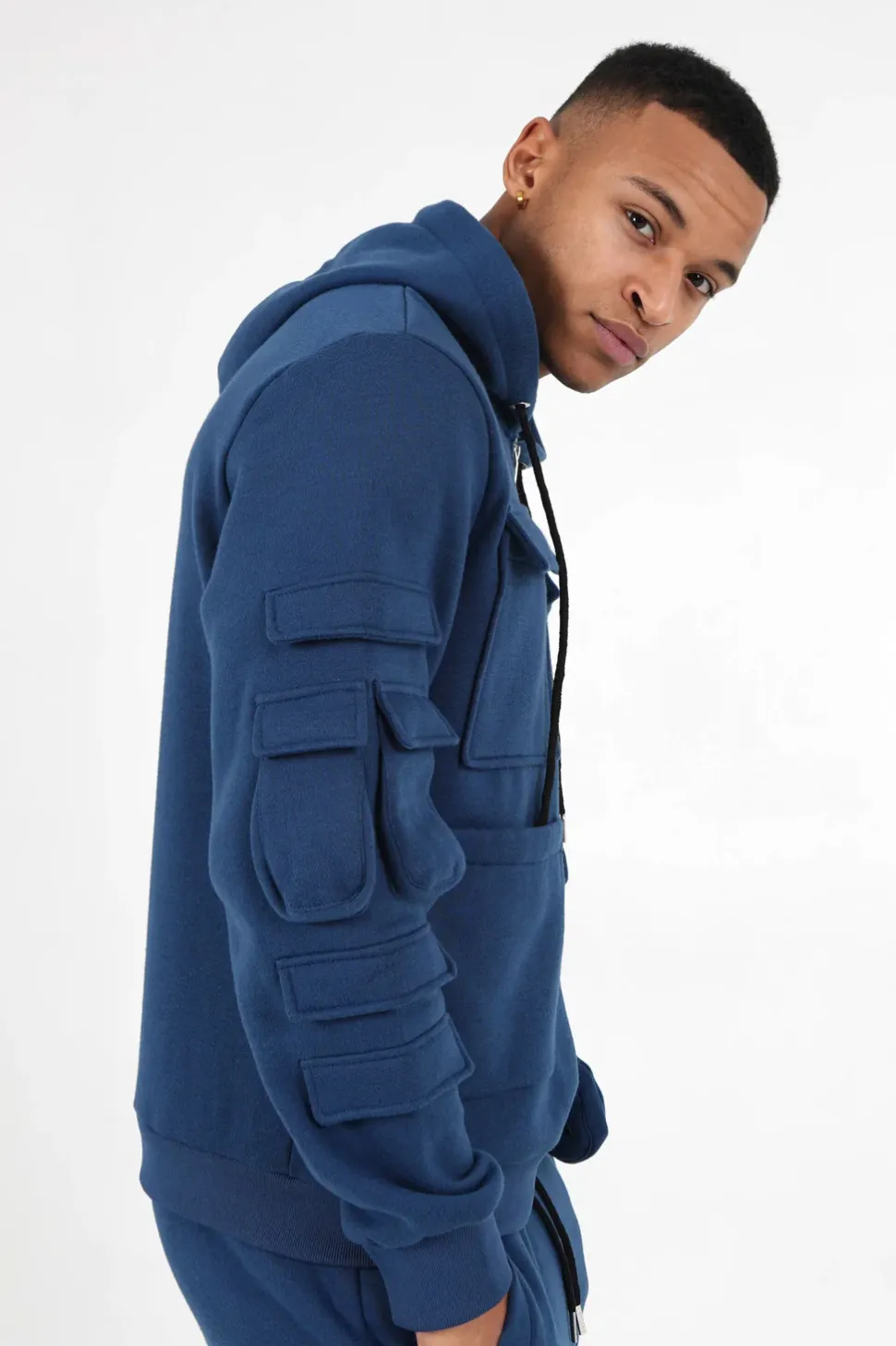 Sweat Capuche Petit Sac Bleu Fonce