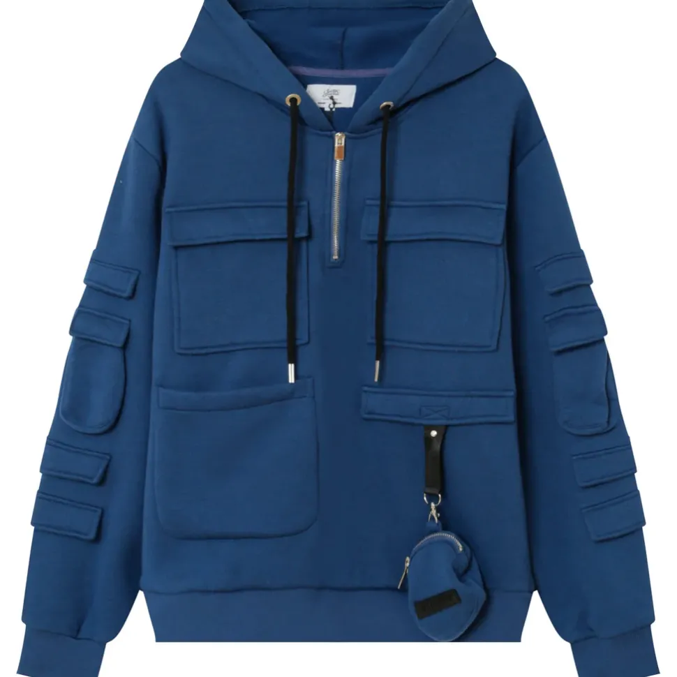 Sweat Capuche Petit Sac Bleu Fonce