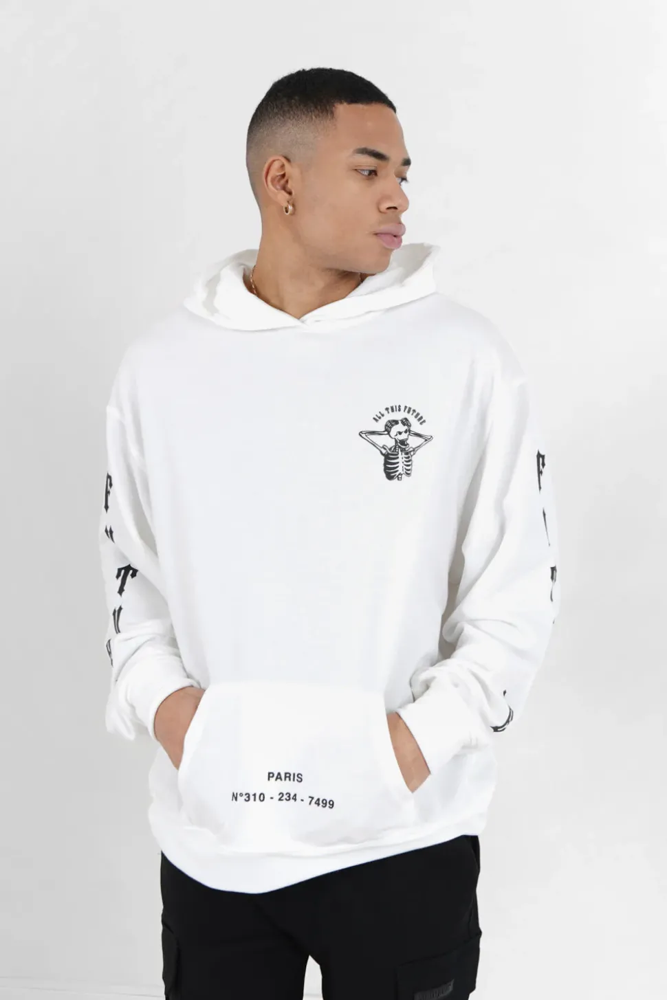 Sweat Capuche Squelette Gothique Blanc