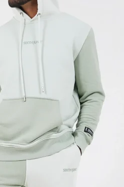 Sweat Capuche Tricolore Logo Vert Clair