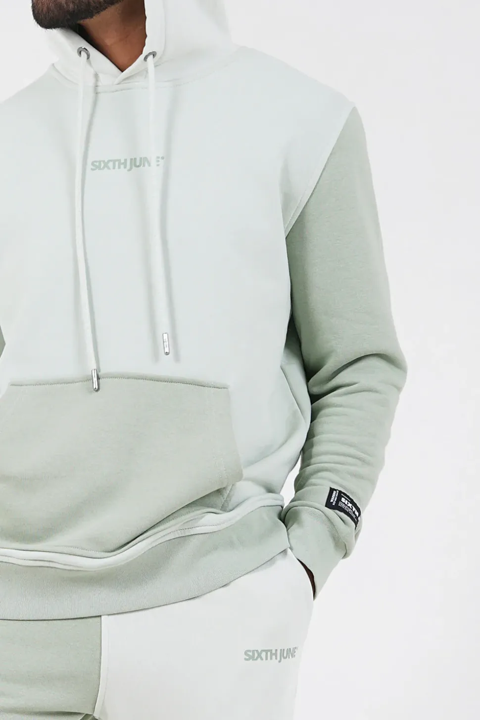 Sweat Capuche Tricolore Logo Vert Clair
