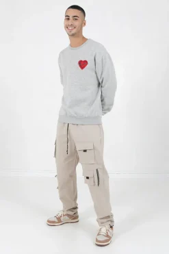 Sweat Coeur Brode Gris