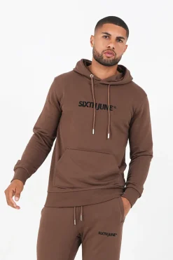 Sweatshirt Capuche Logo Brode Marron