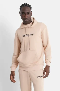 Sweatshirt Capuche Logo Brode Beige