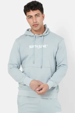 Sweatshirt Capuche Logo Brode Bleu Clair
