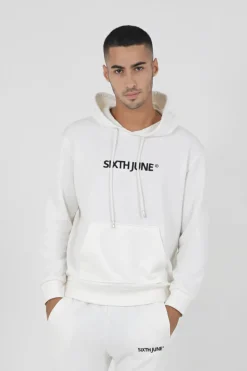 Sweatshirt Capuche Logo Brode Blanc