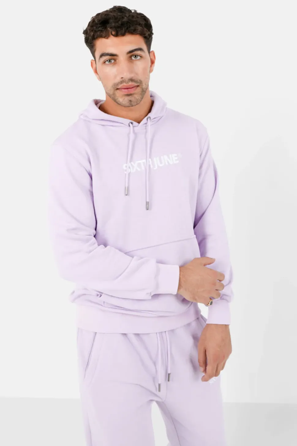 Sweatshirt Capuche Logo Brode Violet Clair