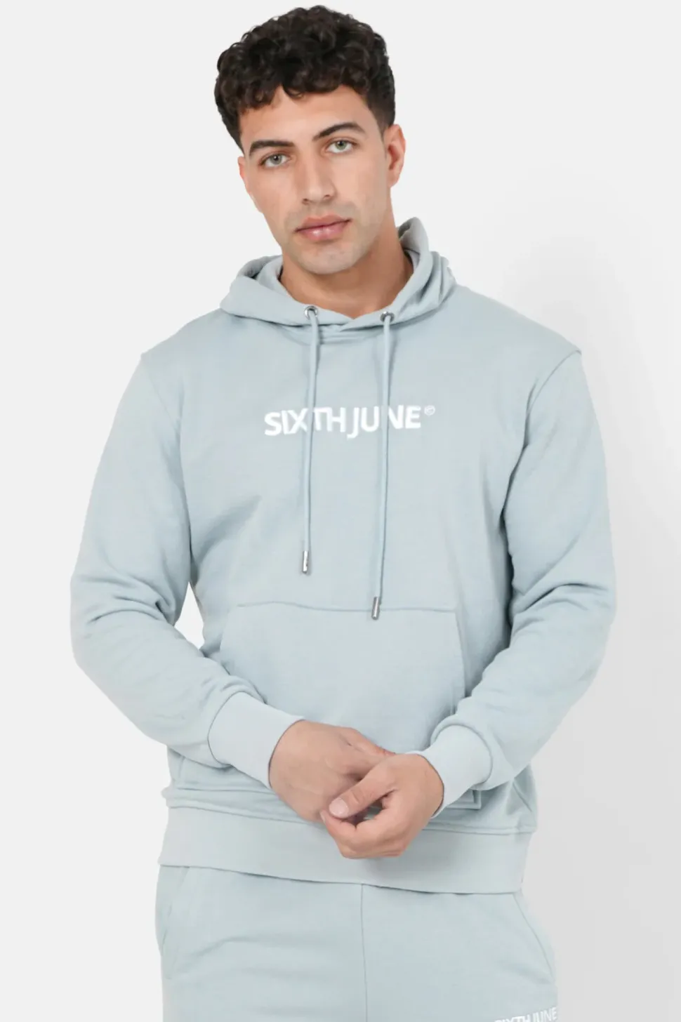 Sweatshirt Capuche Logo Brode Bleu Clair