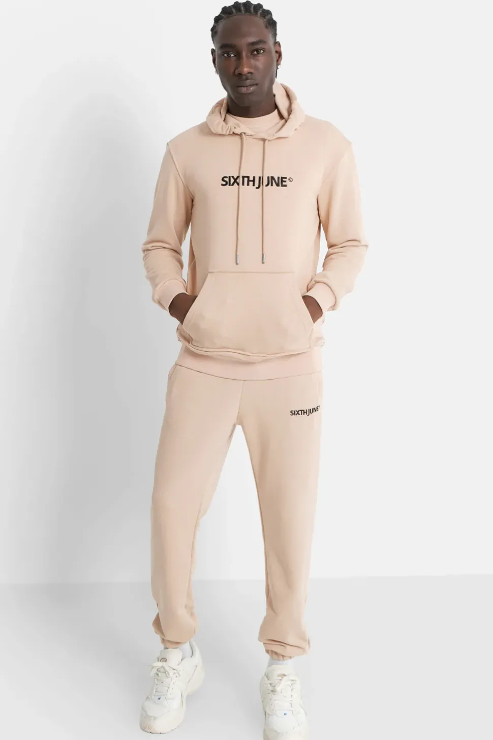 Sweatshirt Capuche Logo Brode Beige