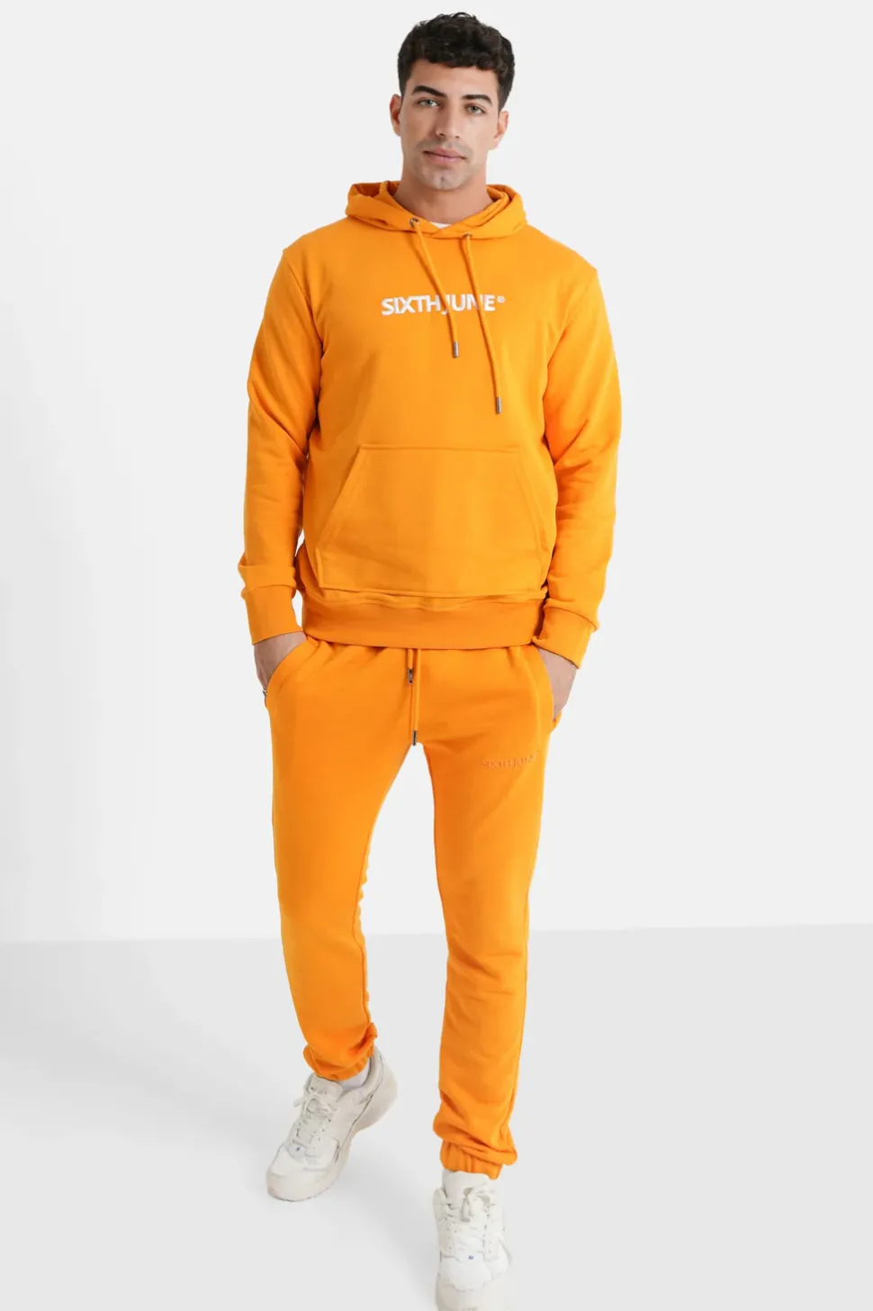 Sweatshirt Capuche Logo Brode Orange