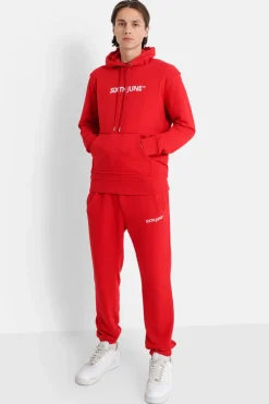 Sweatshirt Capuche Logo Brode Rouge