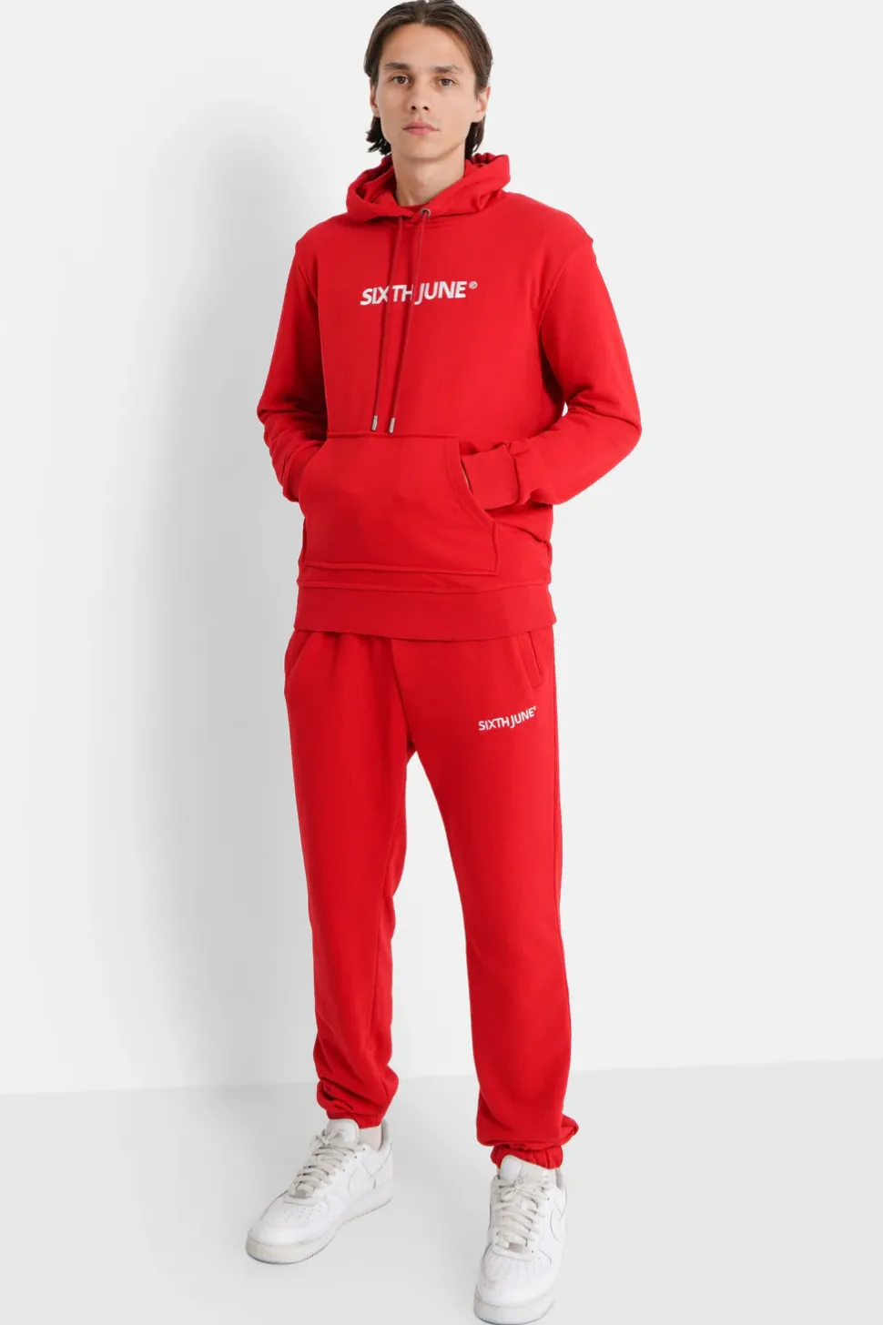 Sweatshirt Capuche Logo Brode Rouge