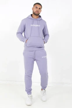 Sweatshirt Capuche Logo Brode Violet