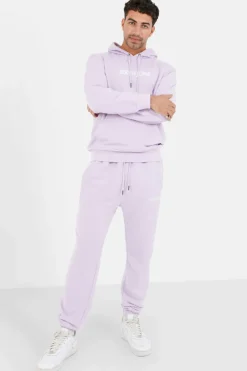 Sweatshirt Capuche Logo Brode Violet Clair