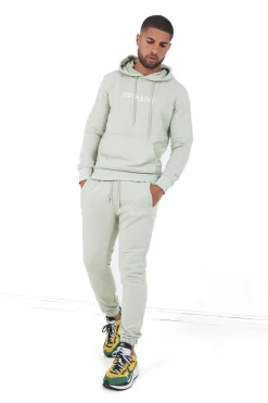 Sweatshirt Capuche Logo Brode Vert Clair