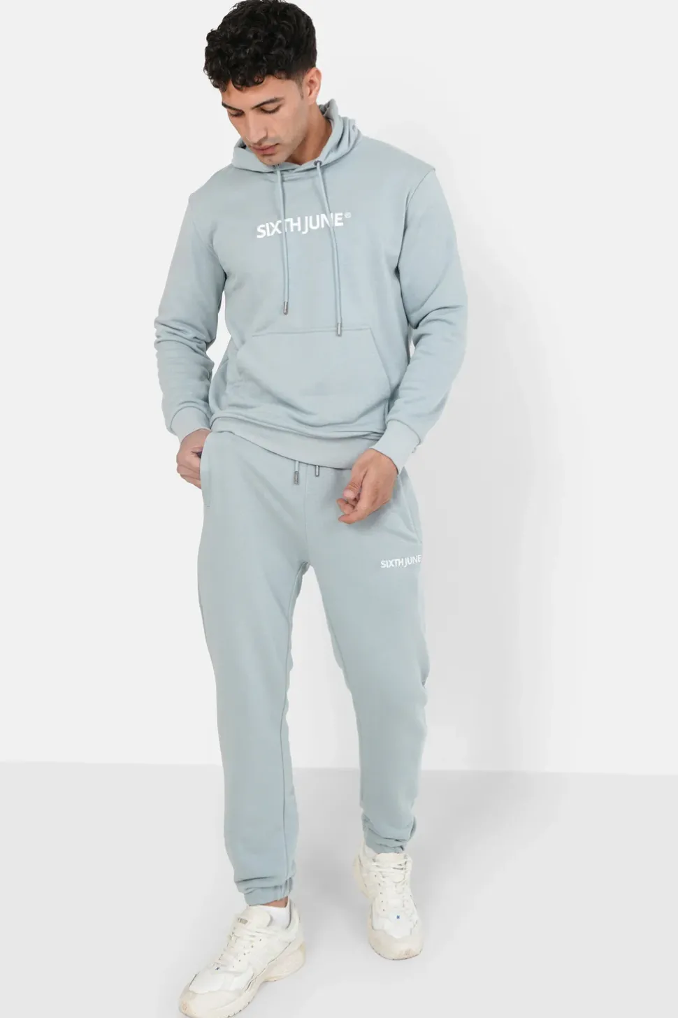 Sweatshirt Capuche Logo Brode Bleu Clair