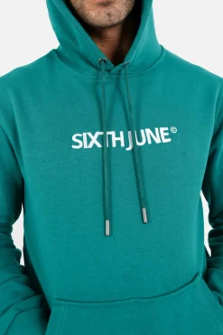Sweatshirt Capuche Logo Brode Vert