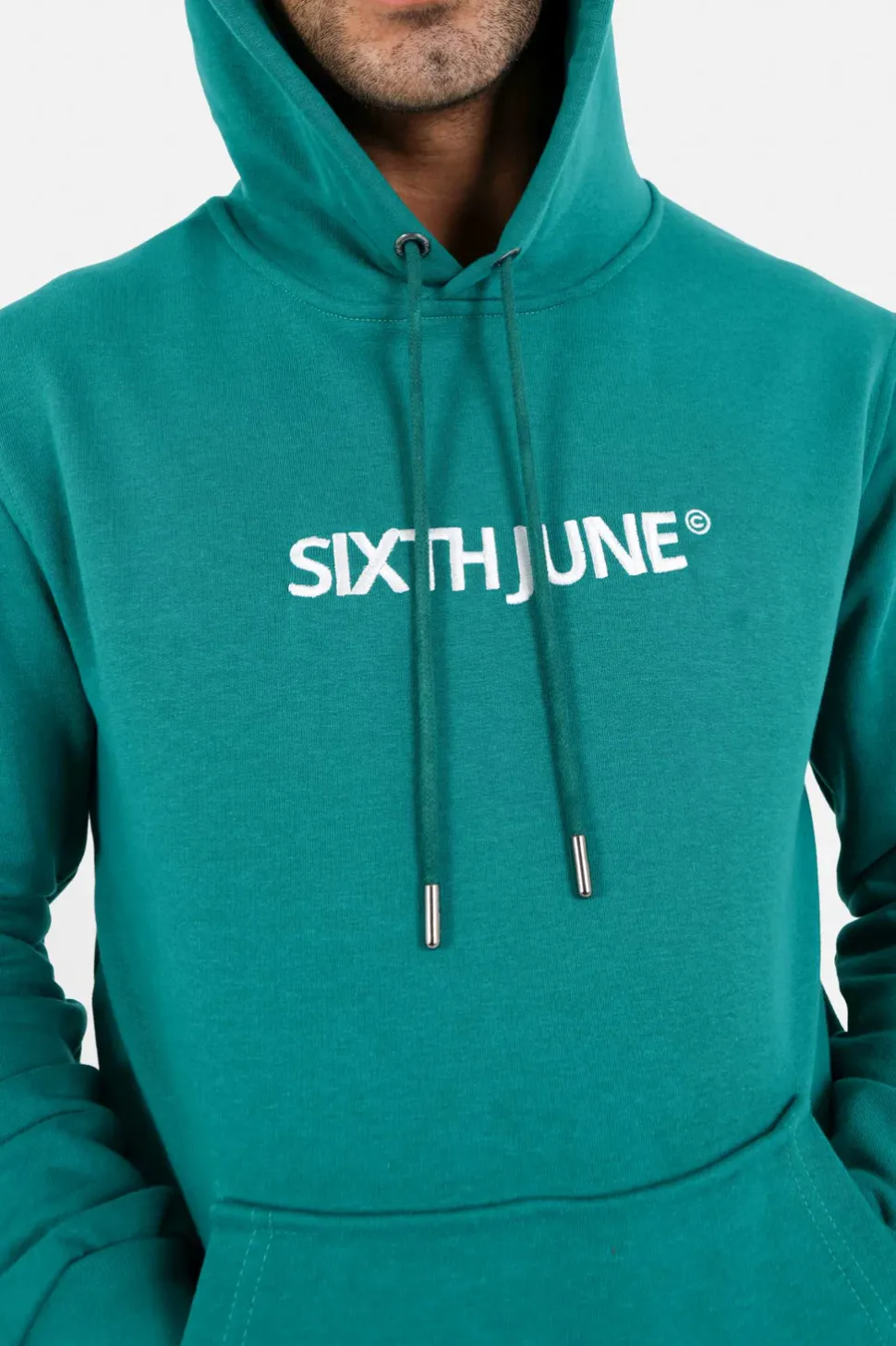 Sweatshirt Capuche Logo Brode Vert